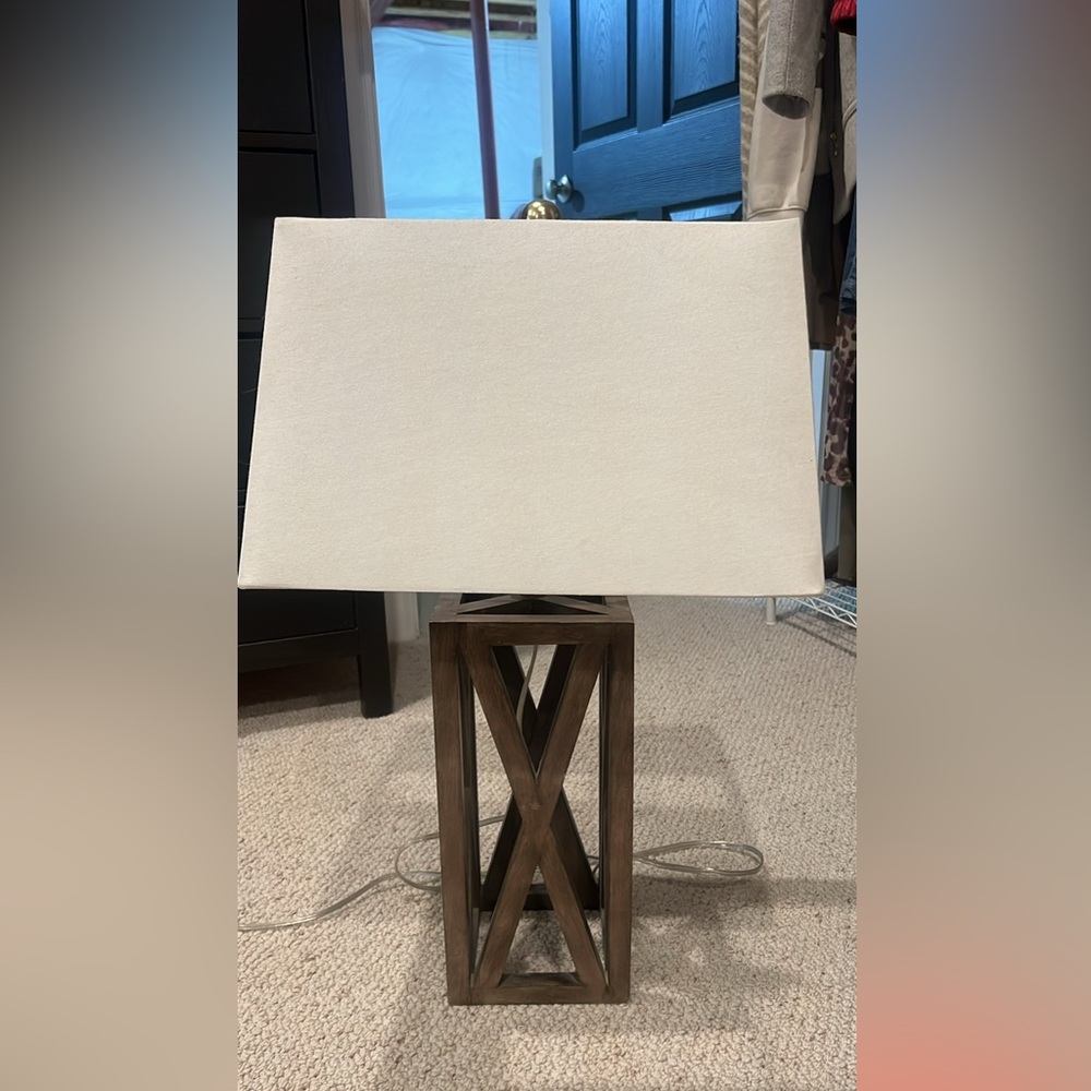 Neutral Cream Shade Table Lamp with Brown Wood Base